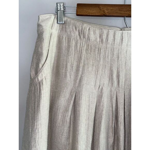 J. JILL Shimmer Pintuck Pleat Skirt A-Line Knee Length Metallic Beige Size 14 - Picture 4 of 16